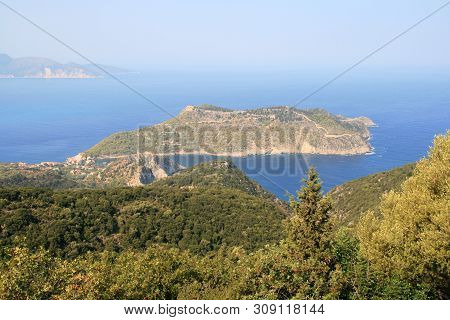 Assos, Kefalonia, Greece - September 8, 2012: Amazing Panorama Of Assos Village, Kefalonia, Ionian I