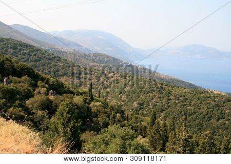 Assos, Kefalonia, Greece - September 8, 2012: Amazing Panorama Of Assos Village, Kefalonia, Ionian I