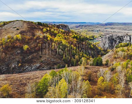 Muradymovskoe Gorge, Bashkiria, Southern Urals, Russia, Top View.