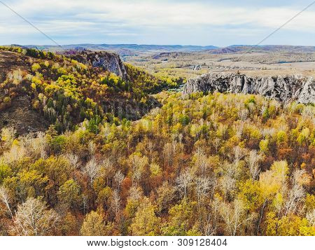 Muradymovskoe Gorge, Bashkiria, Southern Urals, Russia, Top View.