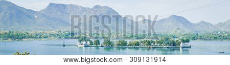 Panoramic View Of Udaipur Lake Fateh Sagar With Mountains