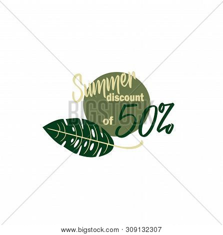 Vector Icon - Summer Big Sale 50% Of The  Leaf Monstera. Black Friday - Shopping Day. Stylish Advert