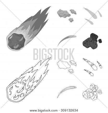 Vector Illustration Of Shooting And Fire Logo. Set Of Shooting And Asteroid Vector Icon For Stock.