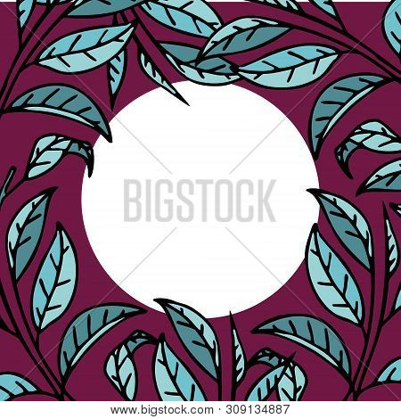 Round Frame From Tea Leaves Against White And Red Background. Illustration For Fair Trade Products S