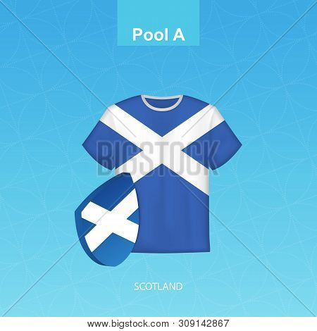 Rugby Jersey Of Scotland Team With Flag Of Scotland. Vector Illustration.