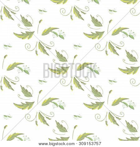 Grean Leaf Pattern  Hand Drawn Illustration With Grunge Simple Texture