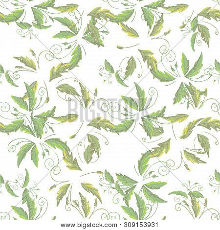 Grean Leaf Pattern  Hand Drawn Illustration With Grunge Simple Texture