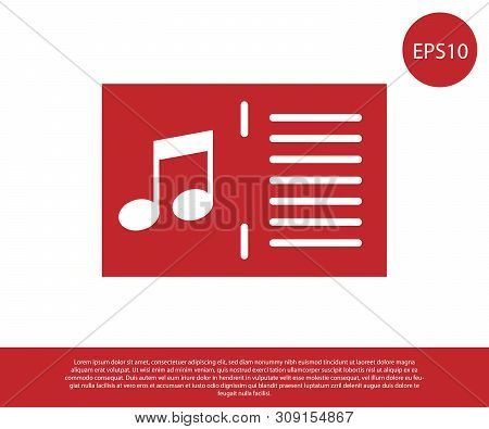 Red Music Book With Note Icon Isolated On White Background. Music Sheet With Note Stave. Notebook Fo
