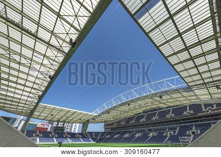 Porto, Portugal - April 2018: Modern Architecture Of Estadio Do Dragao Stadium