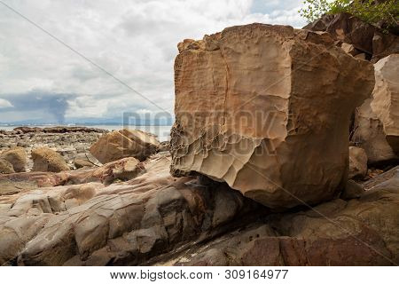 Rocky Shore On Small Island In Malaysia Landscape