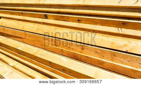 Wooden Planks / Building Timber Stack On Building Site