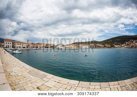 Shore Of The Adriatic Sea. Sea Coast Of Croatia. Calm Water. Beautiful Places Of European Cities. Sk