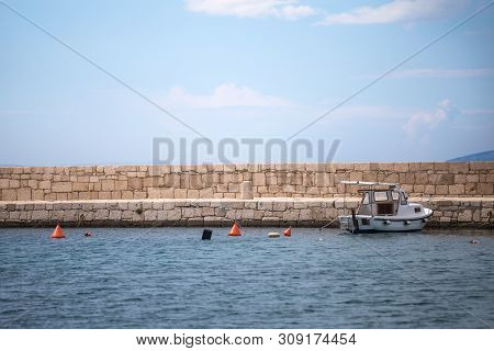 Shore Of The Adriatic Sea. Sea Coast Of Croatia. Calm Water. Beautiful Places Of European Cities. Sk