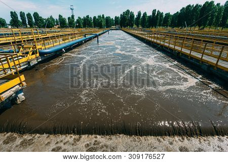 Modern Wastewater Treatment Plant. Tanks For Aeration And Biological Purification Of Sewage By Using