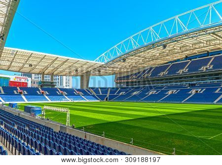 Porto, Portugal - April 2018: View Estadio Do Dragao Arena On A Sunny Day