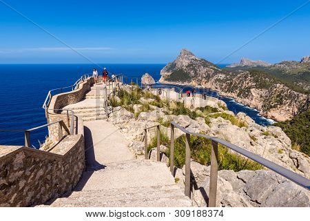 Mallorca, Spain - May 6, 2019: Mirador Es Colomer - The Main Viewpoint At Cap De Formentor Located O