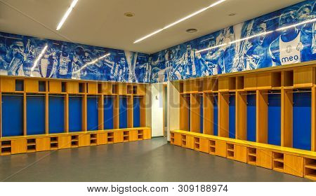 Porto, Portugal - April 2018: Changing Room At Estadio Do Dragao Arena