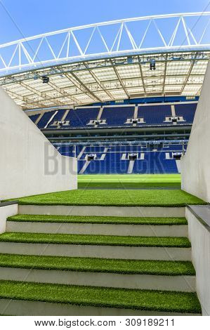 Porto, Portugal - April 2018: Exit On To The Grounds At Estadio Do Dragao Arena