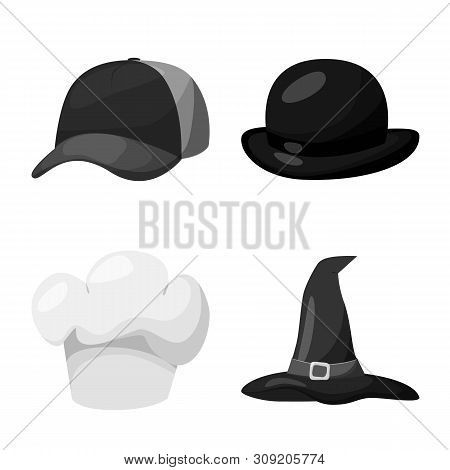 Vector Illustration Of Hat And Helmet Icon. Set Of Hat And Profession Vector Icon For Stock.