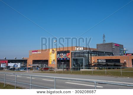 Ringsted Denmark - April 8. 2018: Ringsted Shopping Mall On A Sunny Spring Day
