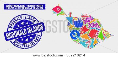 Mosaic Service Heard And Mcdonald Islands Map And Mcdonald Islands Seal Stamp. Heard And Mcdonald Is