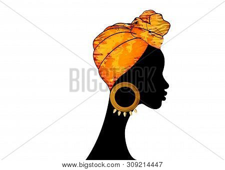 Portrait Beautiful Afro Woman. Shenbolen Ankara Headwrap Women African Traditional Headtie Scarf Tur