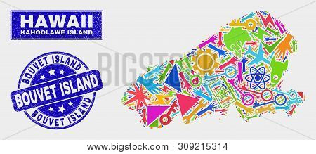 Mosaic Service Kahoolawe Island Map And Bouvet Island Stamp. Kahoolawe Island Map Collage Composed W