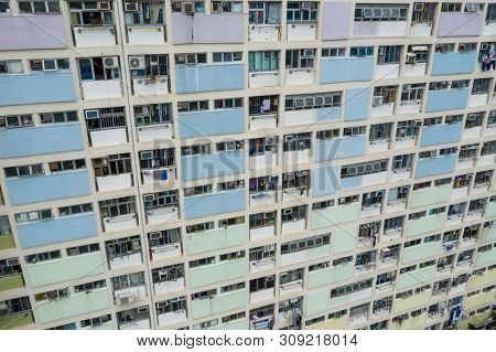 Choi Hung, Hong Kong 17 May 2019: Top view of famous public estate in Hong Kong, Choi Hung estate
