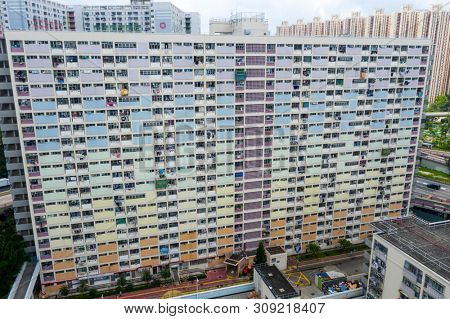 Choi Hung, Hong Kong 17 May 2019: Top view of famous public estate in Hong Kong, Choi Hung estate