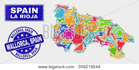 Mosaic Tools La Rioja Of Spain Map And Mallorca, Spain Watermark. La Rioja Of Spain Map Collage Made