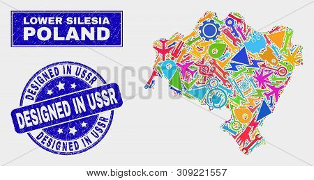 Mosaic Service Lower Silesia Province Map And Designed In Ussr Seal Stamp. Lower Silesia Province Ma