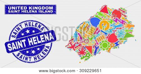 Mosaic Tools Saint Helena Island Map And Saint Helena Seal Stamp. Saint Helena Island Map Collage Ma