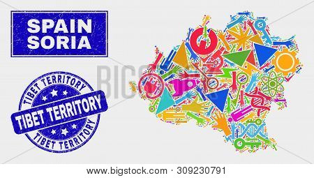 Mosaic Tools Soria Province Map And Tibet Territory Watermark. Soria Province Map Collage Made With 