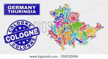 Mosaic Service Thuringia Land Map And Cologne Seal Stamp. Thuringia Land Map Collage Composed With R