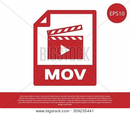 Red Mov File Document Icon. Download Mov Button Icon Isolated On White Background. Mov File Symbol. 
