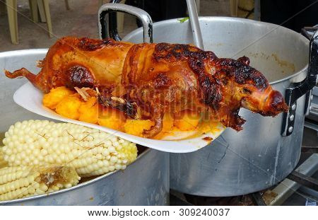 Traditional Food Of Latin America And Ecuador - Cuy (guinea Pig). Guinea Pigs Cooked On Grill And Se