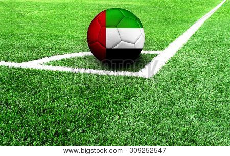Soccer Ball On A Green Field, Flag Of United Arab Emirates