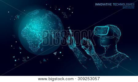 Science Ecology Planet Earth Concept. Vr Headset Holographic Projection Virtual Reality Glasses. Fut
