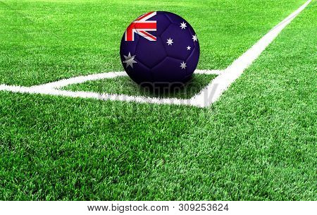 Soccer Ball On A Green Field, Flag Of Australia