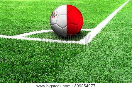 Soccer Ball On A Green Field, Flag Of Malta