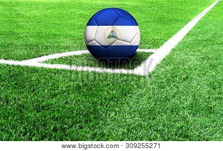 Soccer Ball On A Green Field, Flag Of Nicaragua