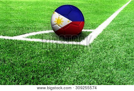 Soccer Ball On A Green Field, Flag Of Philippines