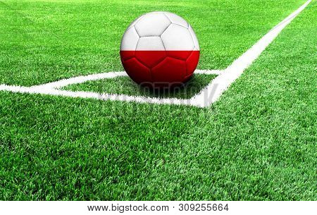Soccer Ball On A Green Field, Flag Of Poland