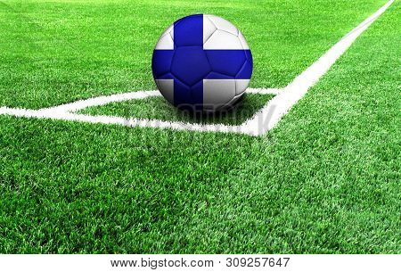 Soccer Ball On A Green Field, Flag Of Finland