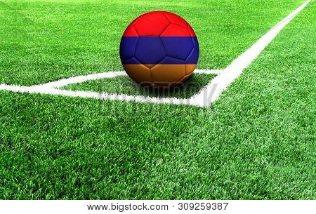 Soccer Ball On A Green Field, Flag Of Armenia
