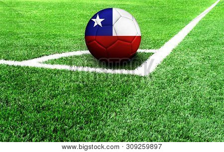 Soccer Ball On A Green Field, Flag Of Chile