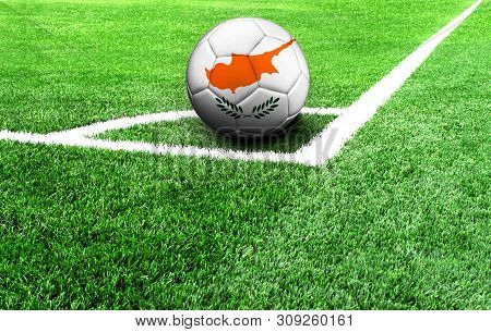 Soccer Ball On A Green Field, Flag Of Cyprus
