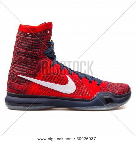 Vienna, Austria - August 25, 2017: Nike Kobe X Elite Red And Obsidian Sneaker On White Background.