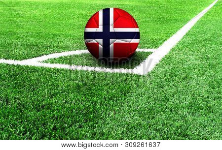 Soccer Ball On A Green Field, Flag Of Norway