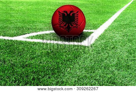 Soccer Ball On A Green Field, Flag Of Albania